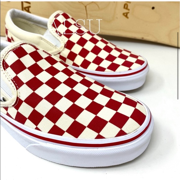 VANS Classic Slip On Primary Check Red Canvas WMNS - Picture 2 of 8